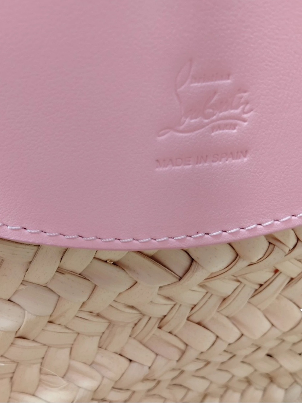 Christian Louboutin Loubishore Pink Leather Straw Basket Tote Bag Strap - Picture 8 of 10